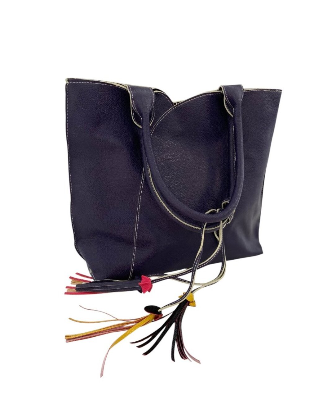 Mellow World Vegan Leather Tote Bag With Tassel Accents Purple PETA-Approved Tre